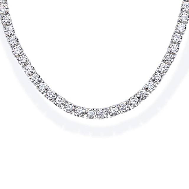 MDFUN 18K White Gold Plated 4mm Simulated Diamond Tennis Necklace For Women , Round Cut Cubic Zirconia Tennis Chain , Chunky Long Necklace For Men