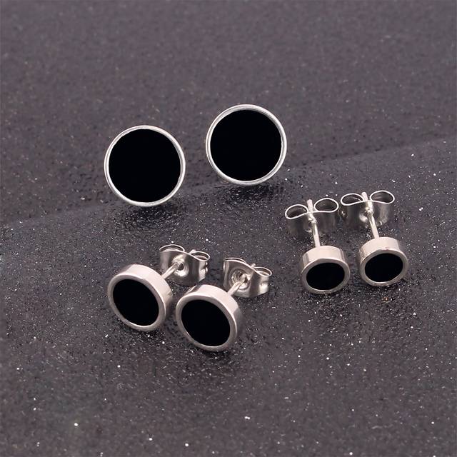 SHEIN 3pairs/set Men Round Stud Earrings Stainless Steel Punk Hip Pop Style