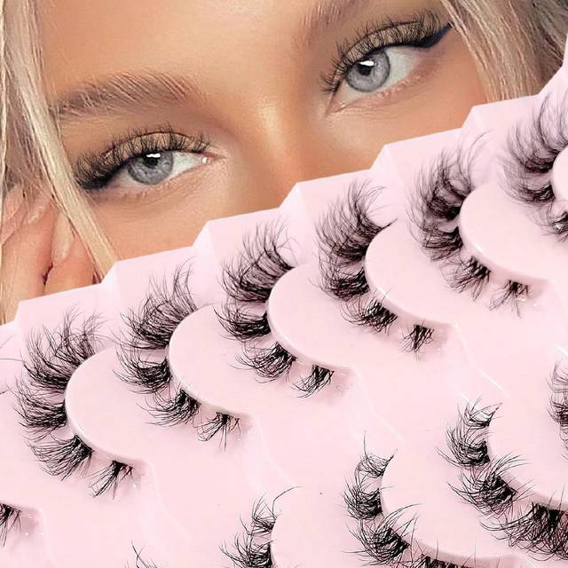 Asiteo NEW 7 Pairs Lashes 3D Clear Band Lashes Natural Look Wispy Faux Mink Eyelashes Fluffy Curl Cat Eye Fake Eyelashes
