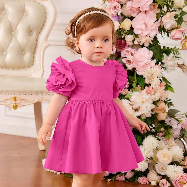 SHEIN Baby Girl Sweet Cute Princess Style Ruffle Trim Short Sleeve Dress