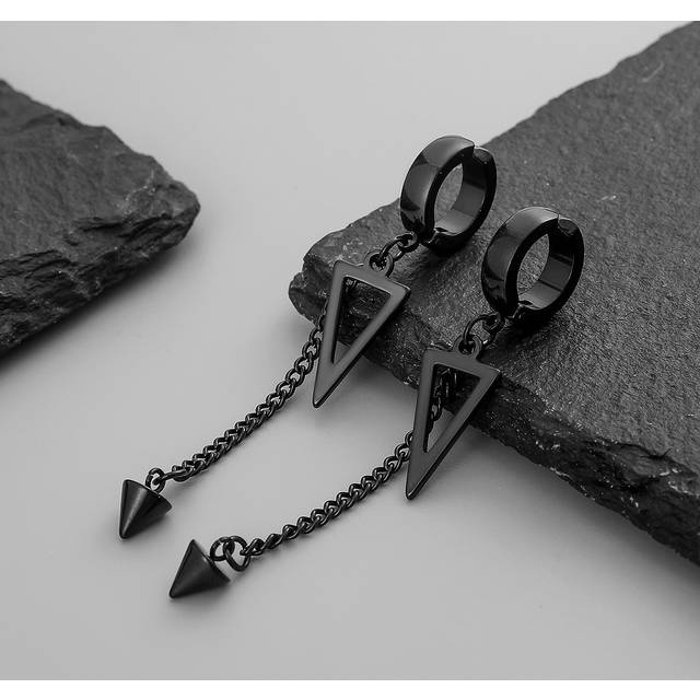 SHEIN Fashionable and Popular Men Triangle & Chain Charm Ear Cuffs Stainless Steel for Jewelry Gift and for a Stylish Look