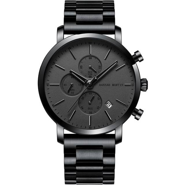 HANNAH MARTIN Hannah Men&#39;s Multi-Function Business Watch, Sports Style All Black Stainless Steel Casual Fashion Timepiece