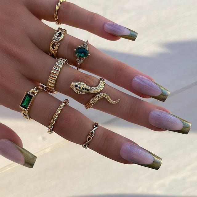 SHEIN European And American Ins Style Faux Gemstone Ring For Women, High-end Ocean Wave Geometric Setting Rhinestone Ring For Index Finger, Open Snake Ring