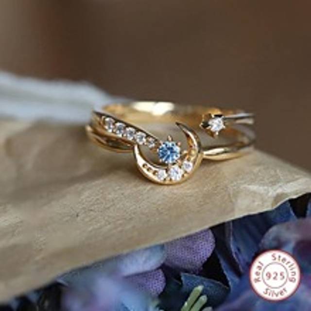 Stylever 1pc Star Moon Detachable Ring Set Ladies Jewelry For Women S925 Sterling Silver Retro Luxury Ring Fine Jewelry Gift For Couple Promise Ring Wedding En