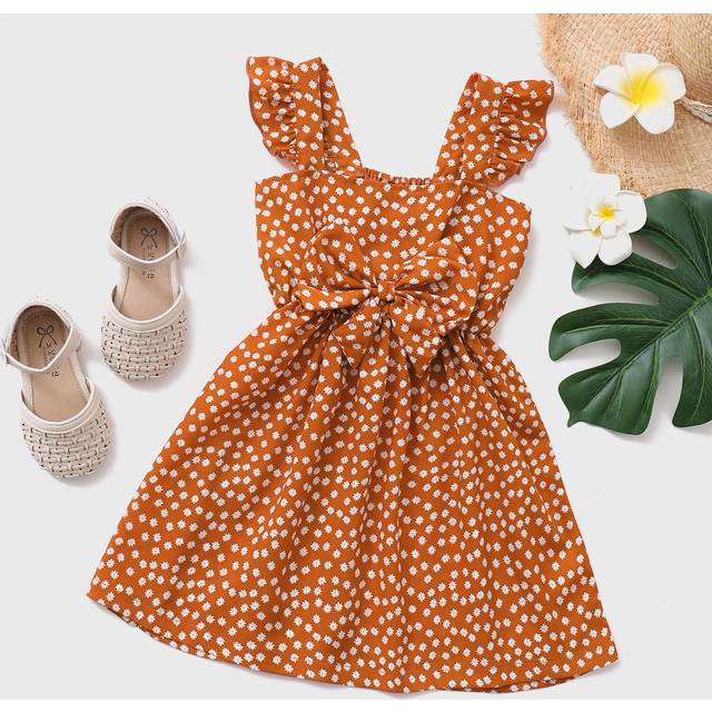 SHEIN Young Girl Ditsy Floral Print Bow Front Cami Dress