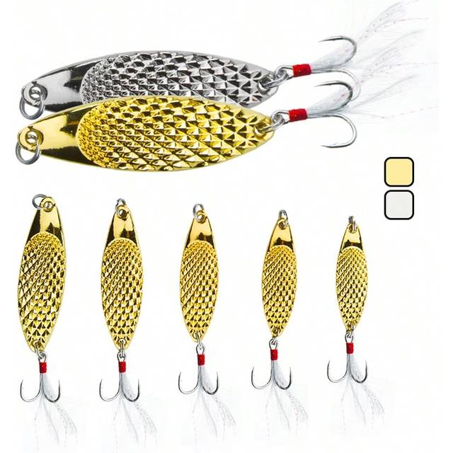 1 st. Fiskfjäll Mönster Röd Punkt Metall Sked Fiskedrag Metall Bete Bas Bete Fjäder Krok - Guld (7g,10 g,15 g,20 g,5g)