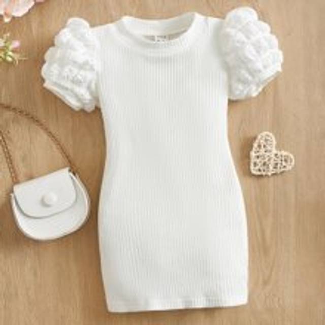 SHEIN Baby Girl Puff Sleeve Rib-Knit Dress