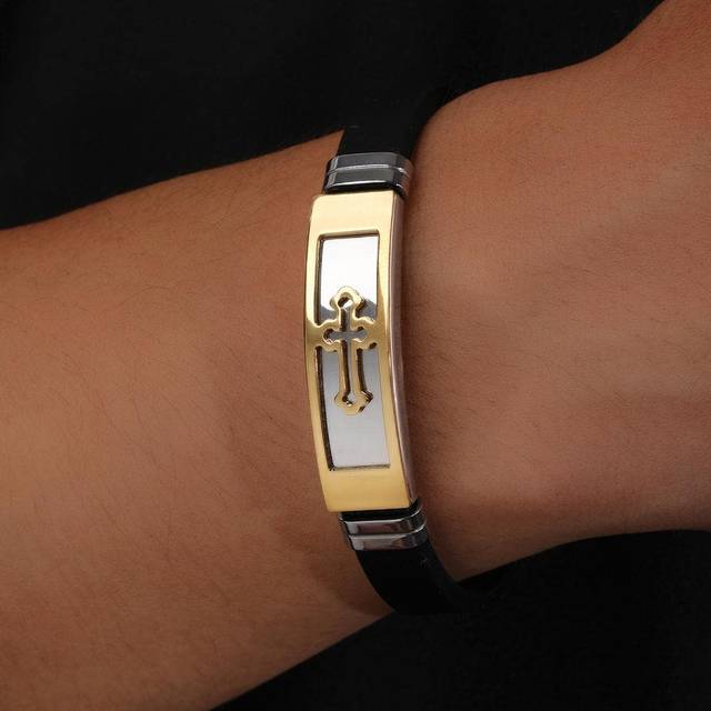 1 st. Kors Hänge Armband För män För Farsdag Presenter Rostfritt Stål Smycke Presenter För män Fashionabel - Svart (En-Storlek)