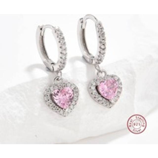 SHEIN 1pair Glamorous Pink Cubic Zirconia Heart Design Sterling Silver Drop Earrings For Women For Wedding Party Jewelry Valentine&#39;s Day Gift Valentines