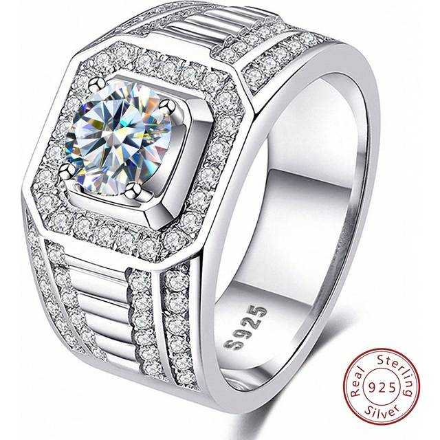 Esberry 1Pc Moissanite Rhinestone Engagement Ring Wedding Band For Men S925 Sterling Silver Promise Ring Eternity Ring Anniversary Ring Luxury Jewelry Gifts B