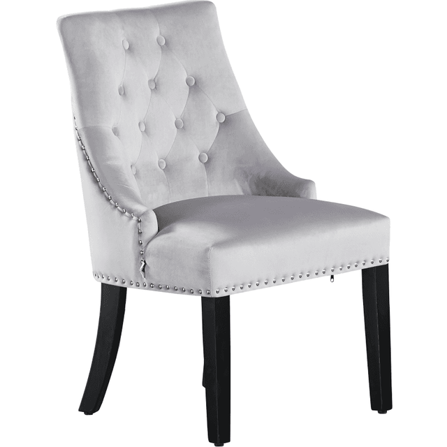 Life Interiors Single Light Grey Velvet Dining Chair Ergonomic Scoop Knockerback & Button Tufted Wood Legs - One Size