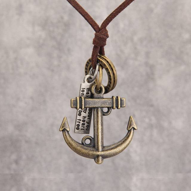 Fashionabla och populära män Slogan Detail Geometrisk & Anchor Charm Halsband Legering för smycken present och för en elegant look - Brons (En-Storlek,silver)
