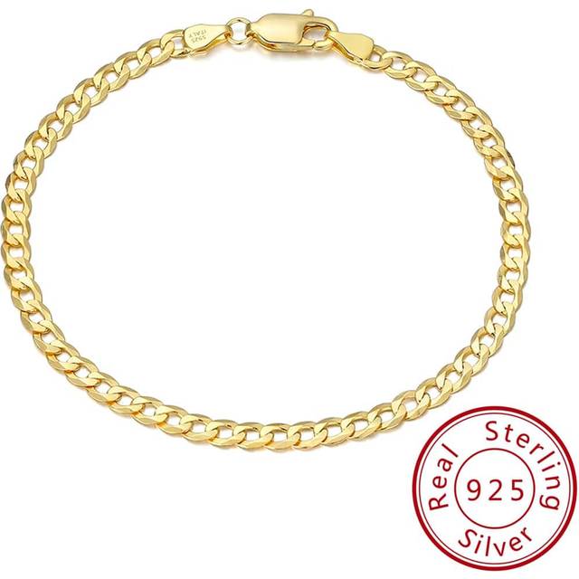 ORSA JEWELS 1 PC Genuine 925 Sterling Silver Chain Bracelet Unique Diamond-Cut Link Chain Design Gorgeous Jewelry Best Gift For Anniversary Day