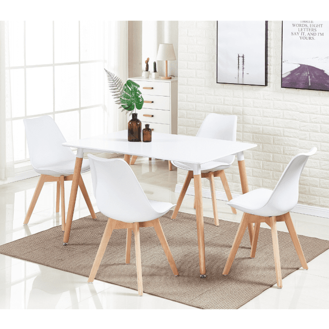 Jamie Halo Dining Table Set with 4 Chairs Colour: White, Table colour:
