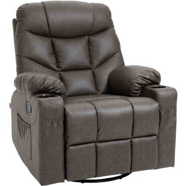 HOMCOM Manual Recliner Chair With Footrest, Cup Holder, Side Pocket, Brown, Brown