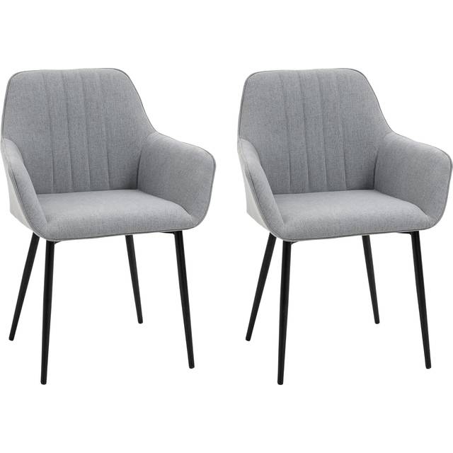 Dining Chairs Set Of 2, Linen Fabric Accent Chairs Metal Legs, Light Grey