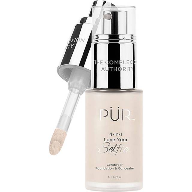 PUR Cosmetics 4-in-1 Love Your Selfie Longwear Foundation and Concealer - Unique, Dual-Applicator Component - Covers Blemishes and Imperfection - Reduce Fine Lines and Wrinkles - LN2-1 oz Makeup