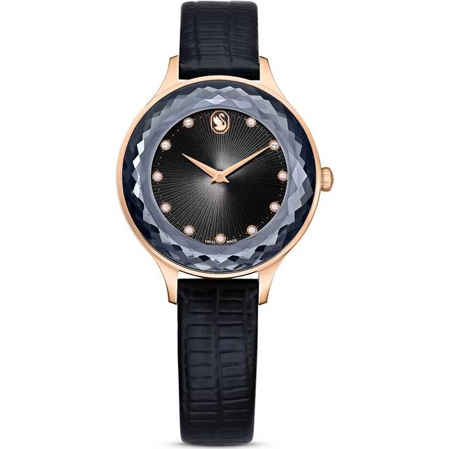 Octea Nova watch, Swiss Made, Leather strap, Black, Rose gold-tone finish - OS