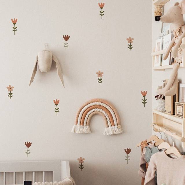 SHEIN 1pc Vintage Meadow Flowers Wall Stickers Pastorale Flower Wallpaper Self-Adhesive Home DIY Living Room Bedroom Decals Nordic Stickers, Stickers, Wall