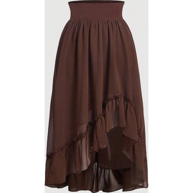 Bred midjeband Rufflea symmetrisk fåll lång kjol - Brun (L,M,S,XL,XS,XXL,XXS,XXXL,XXXXL)