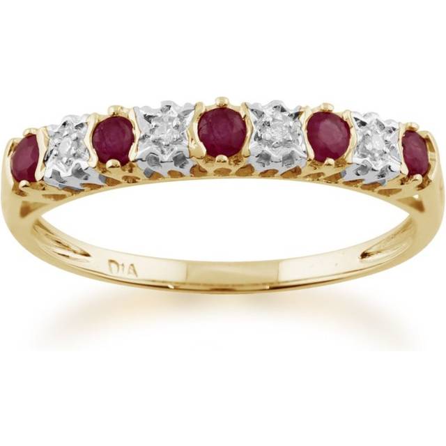 (G) Classic Ruby & Diamond Half Eternity Ring in 9ct Yellow Gold