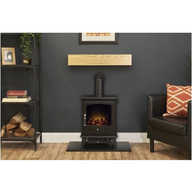 Adam Oak Beam, Hearth & Stove Pipe with Aviemore Stove in Black