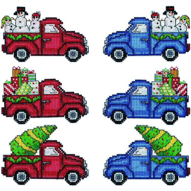 "Design Works Plastic Canvas Ornament Kit 3""x4"" Set of 6-Holiday Pickups (14 count) DW6876"