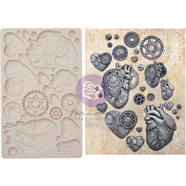 Prima finnabair 5" x 8" silicone mould - steampunk hearts