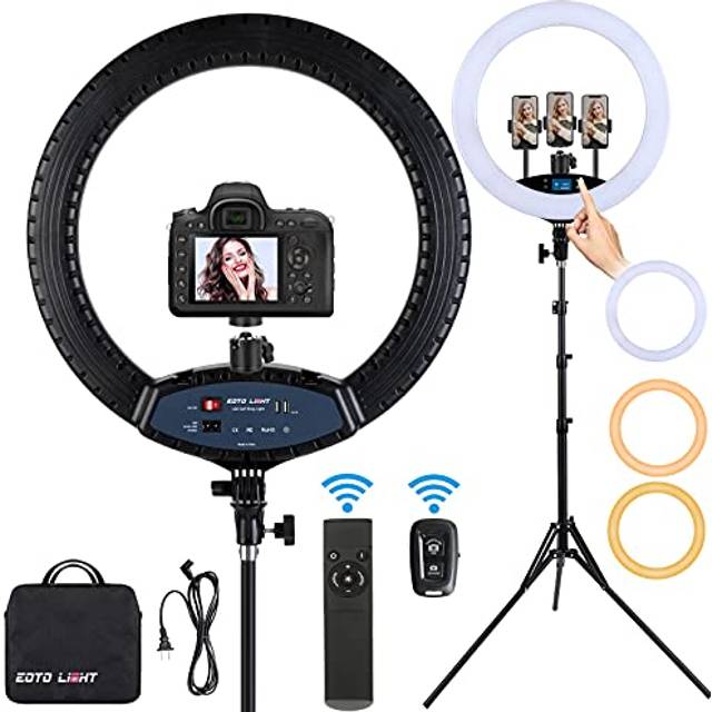 19 inch LED Ring Light with Tripod Stand Selfie Ring Light, LCD Display Touch Screen, Dimmable Light for Makeup Studio Portrait Vlog Video S