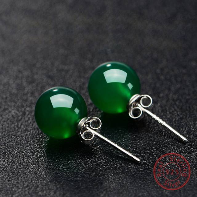 1 par 925 sterling silver Inlagd Naturell Agat & Runda Form Örhängen Designad För Fashionabel , Elegant , Sexig , Ung Kvinnor , Lyxig Älskare , Semest - Grön