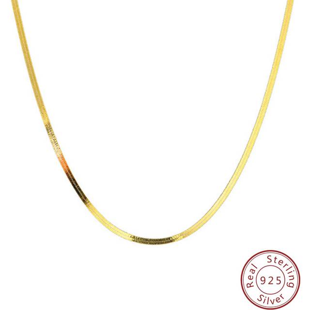 Drottning 925 sterling silver Italiensk Enfärgat Flexibel Platt Fiskben Kedja Halsband För kvinnor Herr 14K GULDPLÄTTERAD Platt Orm Kedjechoker Halsba