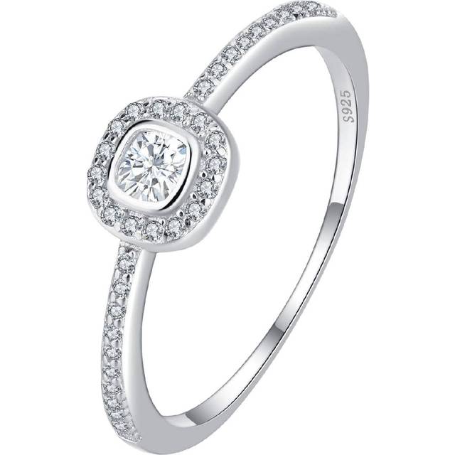 SHEIN S925 Ring, Women Classic Personalized Engagement Proposal Ring, Simulated Platinum Plated Fashion Ring, Micro-Inlaid Geometric Design Knuckle/Midi Rin