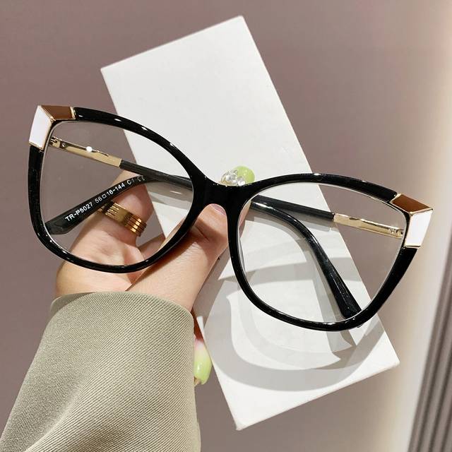 SHEIN 1pc Women&#39;s Black Cat Eye Non-Prescription Eyeglasses Y2k Fashion Glasses Tr Metal Comfortable Spring Hinges Clear Glasses Accessories Glasses Accesso