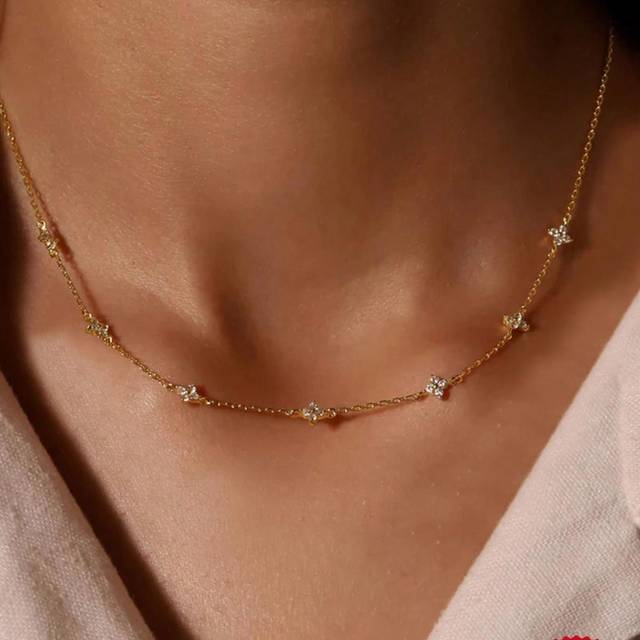 1 st 925 Sterling Silver Teardrop Rosa Halsband Dams 18k guldpläterade Strass Star Stack Dam Nyckelben Halsband Holiday