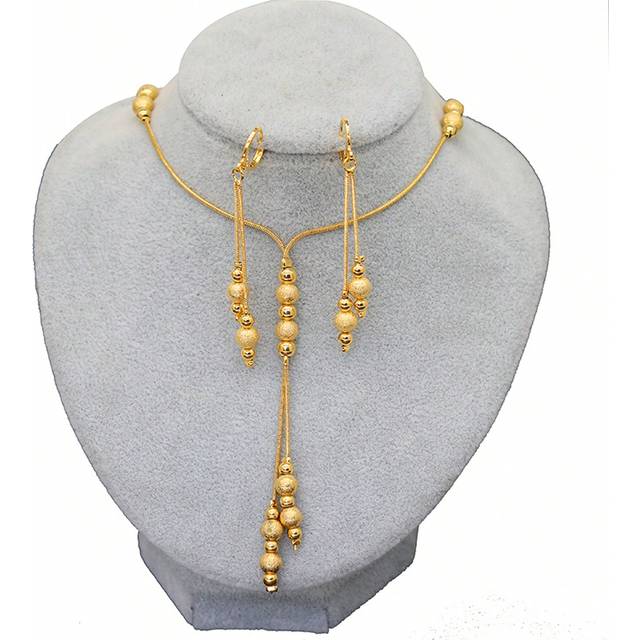 SHEIN 2pcs/Set Fashionable Matte & Polished Copper Beaded Mid-Length Necklace And Earrings Set, Suitable For Women&#39;s Daily Wear, Party Decoration