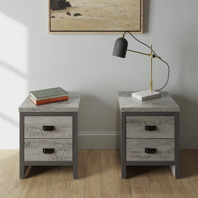 GFW Boston 2 Drawer Grey Bedside Table - 2 Drawers
