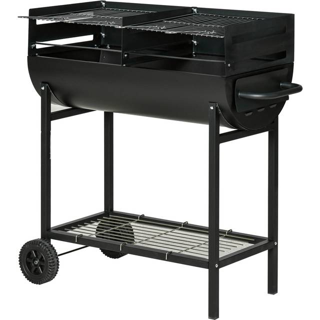 Outsunny BBQ Charcoal Smoker Grill Trolley with 2 Wheels and Grilling Utensils, Black