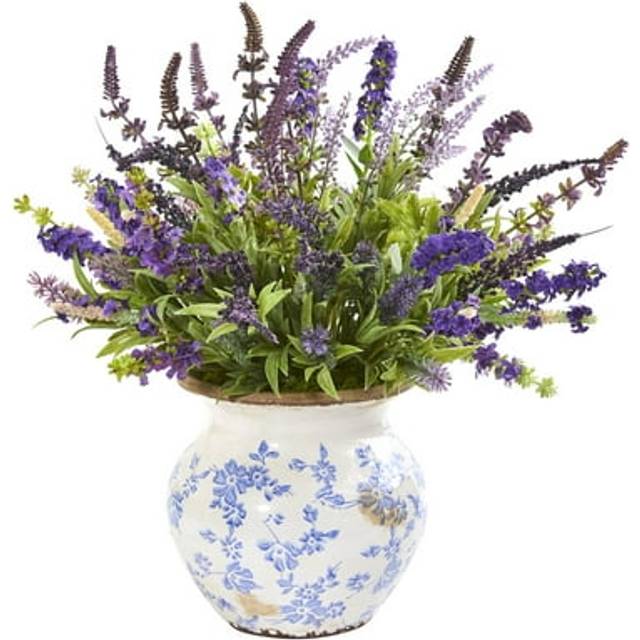 Nearly Natural Lavender Artificial Arrangement in Floral Vase