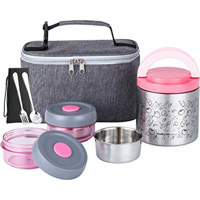 Lille Home Vacuum Insulated Lunch Box Set for Men & Women - Leak-Proof Bento Box  Meal Prep & Food Storage Containers  Lunch Bag  Portable Silverware