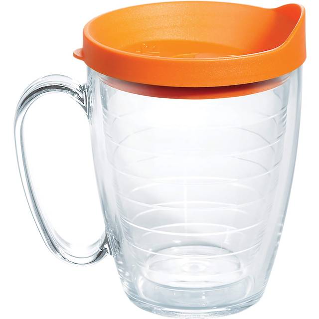 Tervis Clear & Colorful Lidded Made in USA Double Walled Insulated Tumbler Travel Cup Keeps Drinks Cold & Hot  16oz Mug  Orange Lid