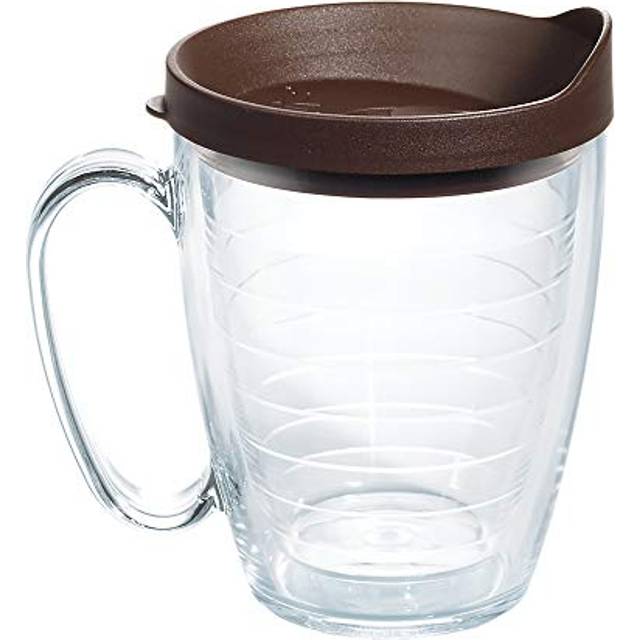 Tervis Clear & Colorful Lidded Made in USA Double Walled Insulated Tumbler Travel Cup Keeps Drinks Cold & Hot  16oz Mug  Brown Lid