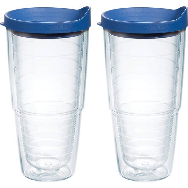 Tervis Clear & Colorful Lidded Made in USA Double Walled Insulated Tumbler Travel Cup Keeps Drinks Cold & Hot  24oz 2pk  Blue Lid