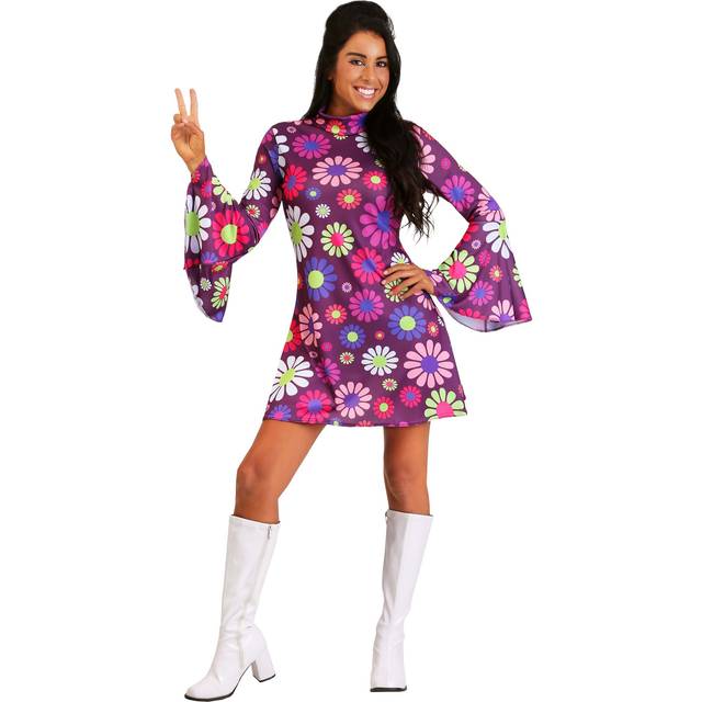Adult Groovy Flower Power Women's Costume - Green&#47;Pink&#47;Purple (XS)