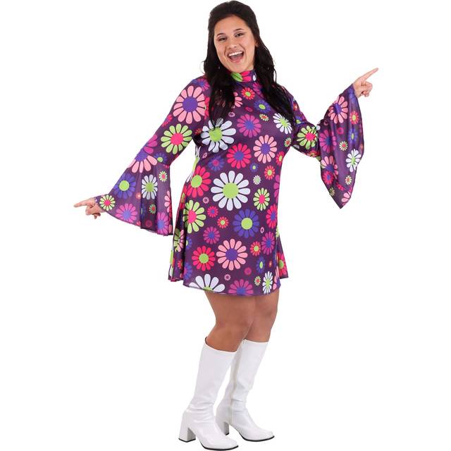 Plus Size Groovy Flower Power Women's Costume - Green&#47;Pink&#47;Purple (3X)