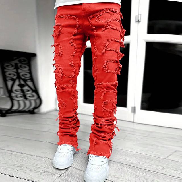 Herr Enfärgat Sömnlösa Benslut Mager Jeans - Röd (28,30,32,36,38,40,42,34)