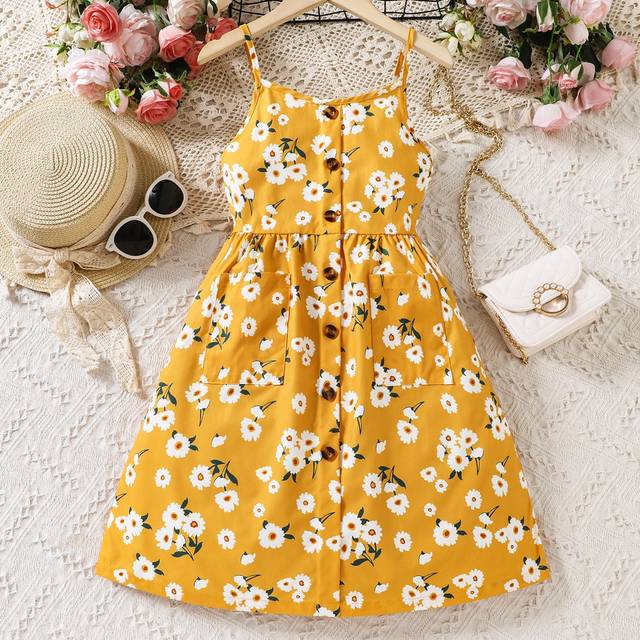 SHEIN Tween Girl Floral Print Button Front Cami Dress
