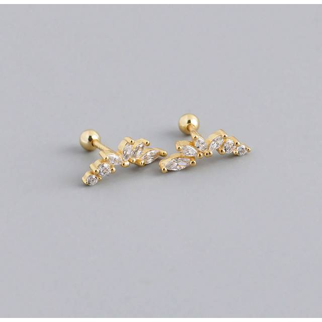 HuooNew 1pair 925 Sterling Silver Half Moon & Screw Design Stud Earrings, Silver Jewelry Gift For Women