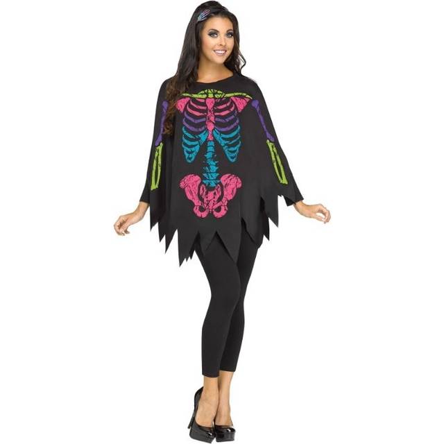 Color Bones Halloween Poncho Costume for Women - Black (One-Size)