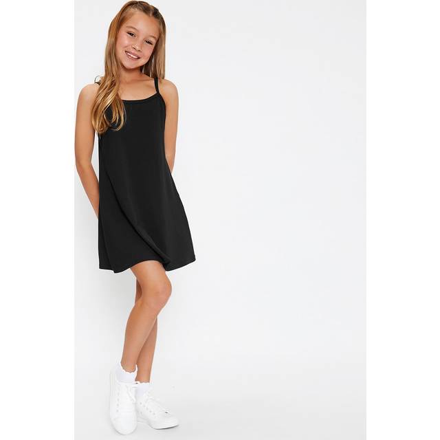 SHEIN Tween Girls&#39; Casual Solid Color Knitted Camisole Dress, Suitable For Summer