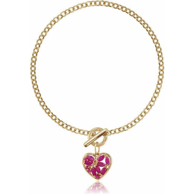 Classic Marquise Ruby Heart Charm T-Bar Bracelet in 9ct Gold